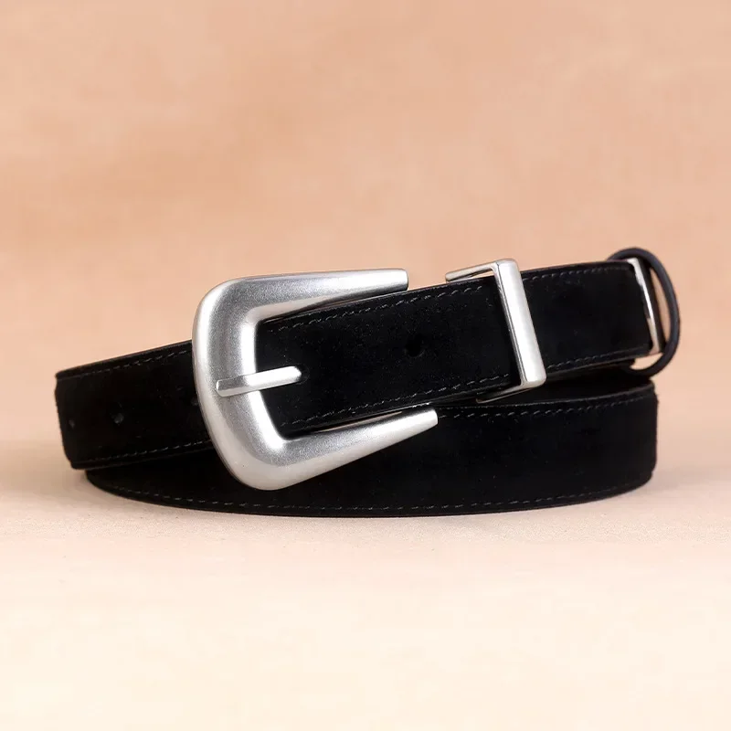 

Женский модный ремень из коровьей замши, женский новый универсальный кожаный ремень с игольной пряжкой в сочетании с джинсами и повседневными брюками, ремнями