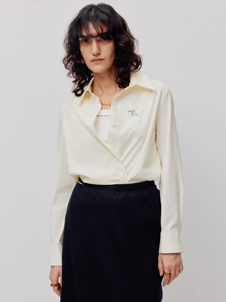 

LIHAN Spring 2026 New Cotton Embroidered oulder irt Long Sve Women's Top Design Sense Yellow Color Commute Sle Loo...