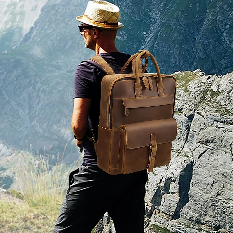  New Original Design Backpack For Men Large Capacity Computer Bag Genuine Leather Business Backpacks Outdoor Sport Rucksack