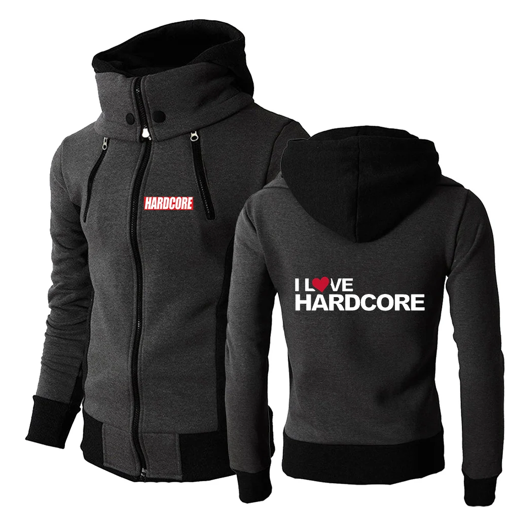 

HARDCORE Printed Men's Long Sleeves Solid Color Sweatshirts Hooded Jacket Double Zip Hoodies Design Sports Casual Pullover Top