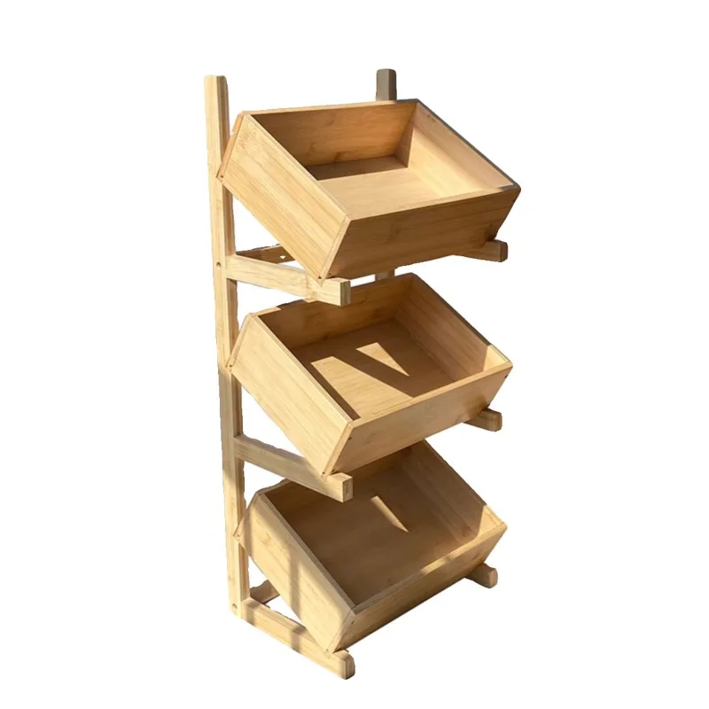 Multi-layer household floor rack creative angle adjustable bamboo storage rack bread fruit countertop storage basket