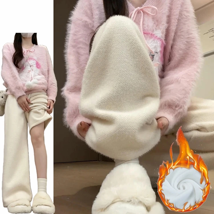 スリムストレートレッグパンツ プルファー加工 ドレープ感 快適 秋冬 レディース ハイウエスト ニットパンツ