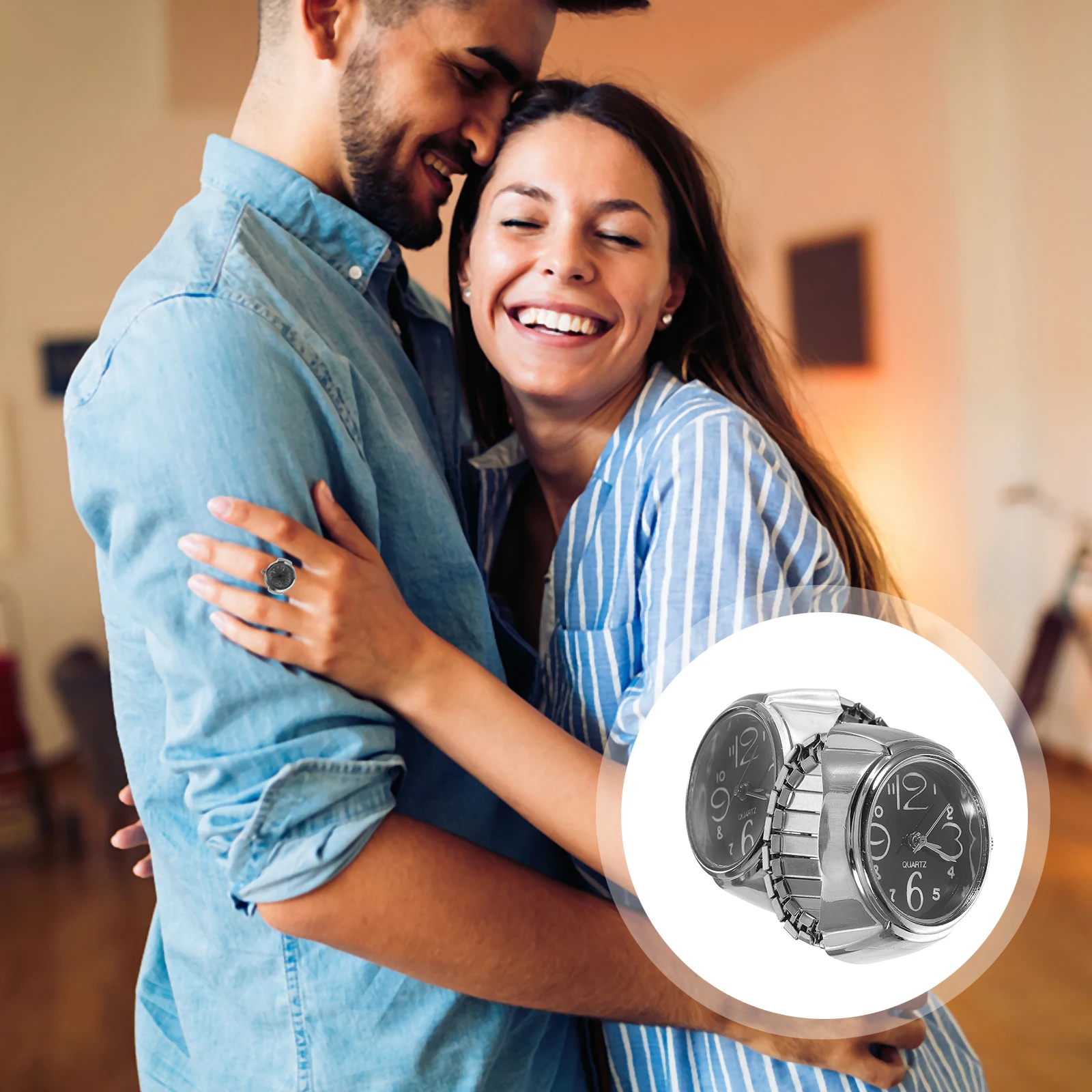 

2 Pcs Couple Ring Watch Quartz Watches Finger Proof Wear Girls Mini