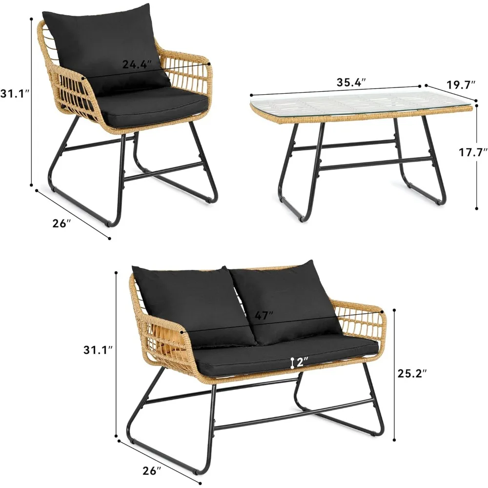 YITAHOME-muebles de mimbre para Patio, conjunto de Bistro para exteriores, muebles de mimbre para todo tipo de clima, conjuntos de conversación de Loveseat, 4 piezas