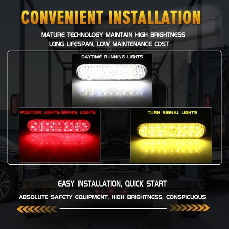 24 LED Turn Signal Light Oval Trailer Lights Side Marker Tail Light Replacement Tail Stop Brake Light Easy Installation