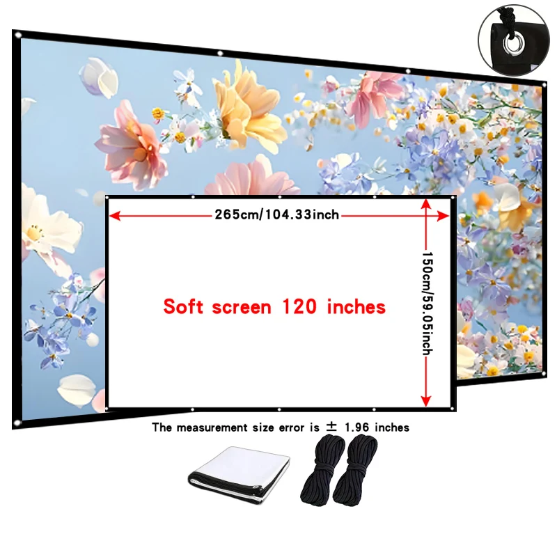 Portable high-definition projection screen 120 inches, foldable for easy carrying, mobile large screen