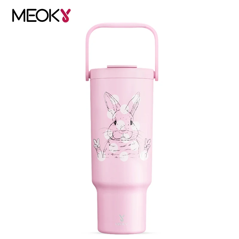 

Meoky Cup 40oz Stainless Steel Insulated Pink Easter Vacuum Tumbler with Lid Cold Drinking Water Bottle Travel Mug Milk Car Mug