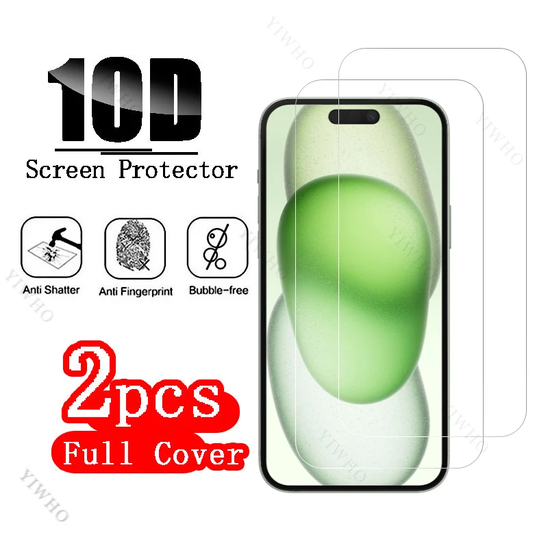 زجاج غطاء كامل لهاتف ابل ايفون 15 بلس ، يفتح ببصمة اليد ، واقي للشاشة ، فولاذ واقي ، عدسة الكاميرا ، 6.7"