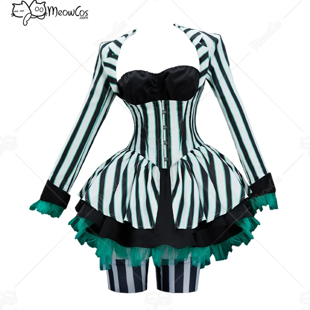 

MEOWCOS Women Gothic Dress Set with Classic Stripes Tube Top Skirt Socks Halloween Costume