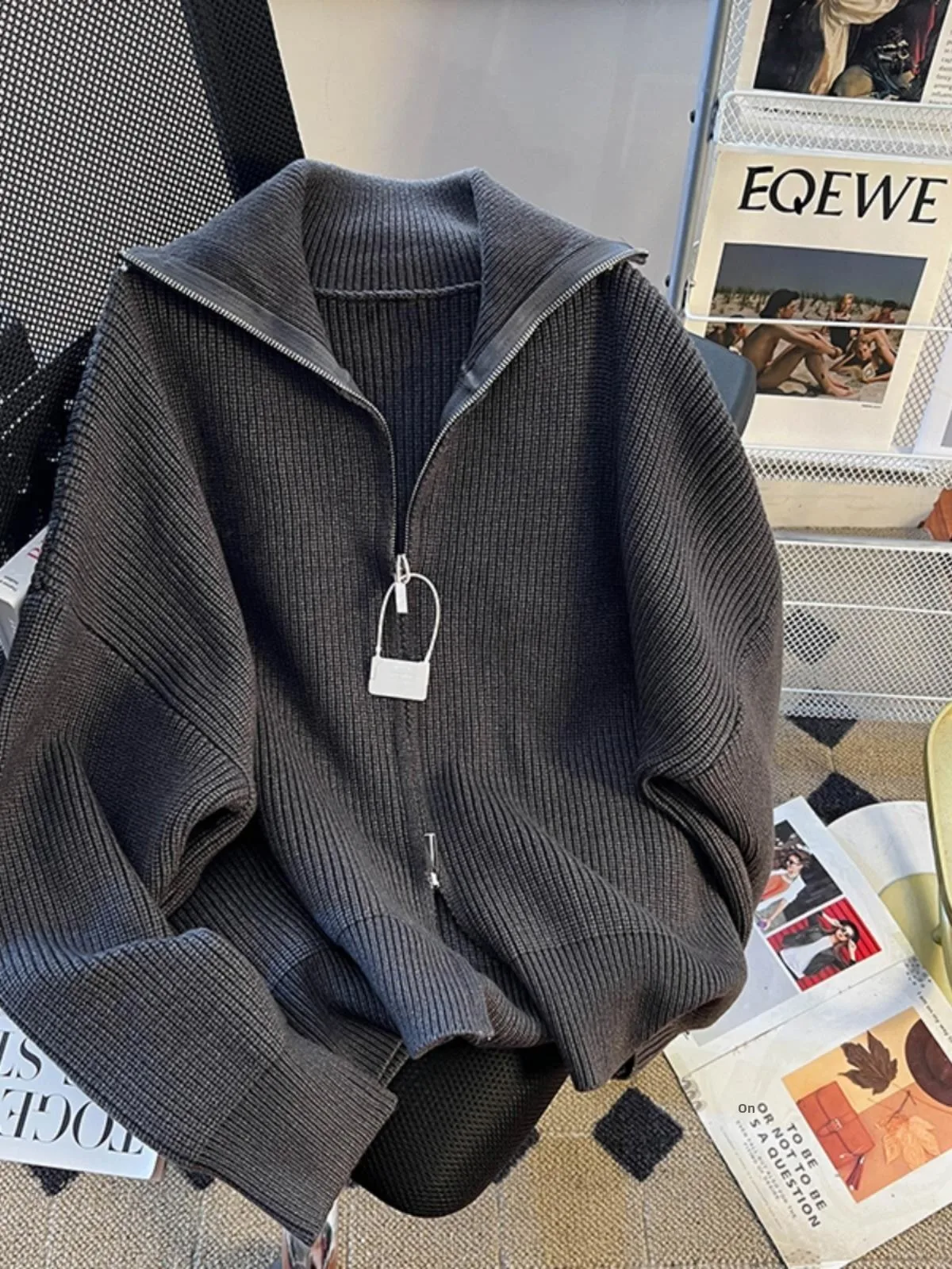 

Loose Men's Zipper High Collar Knitted Sweater Cardigan Pure Color Autumn Winter Faion Casual Youth Active Sle Outerwear