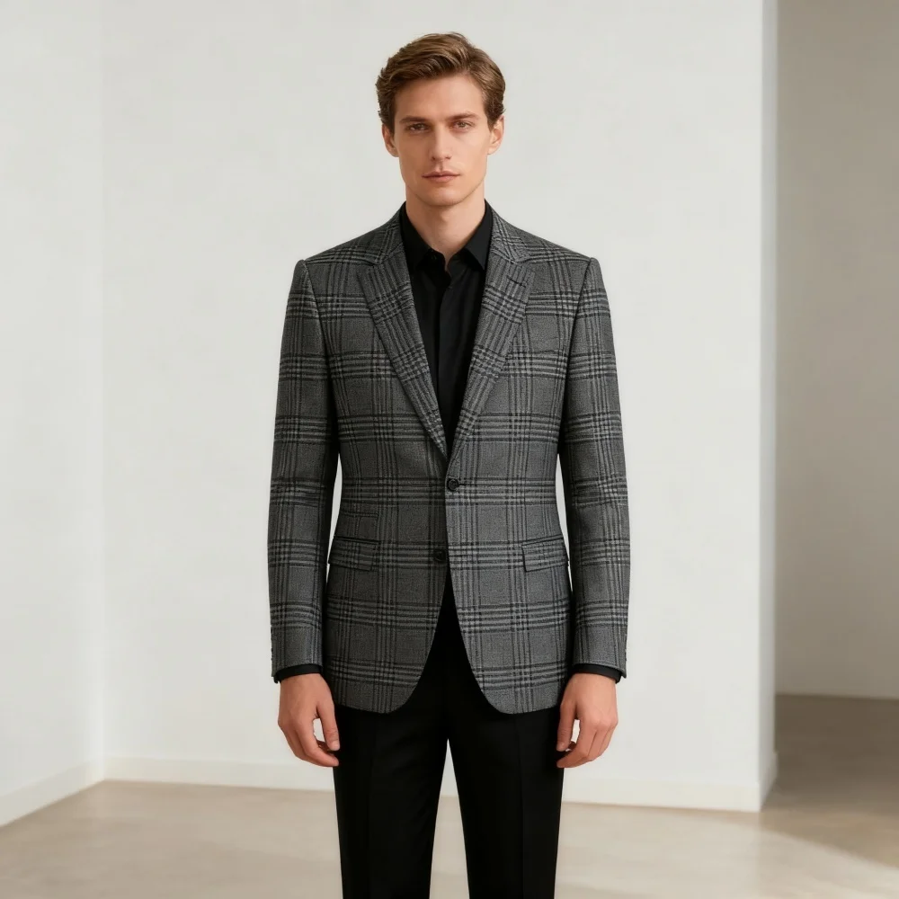 

Изысканный мужской костюм из 2 предметов в клетку: куртка и брюки, зубчатый лацкан, приталенный пиджак, смокинги для жениха для повседневной носки, вечеринок, торжественных случаев