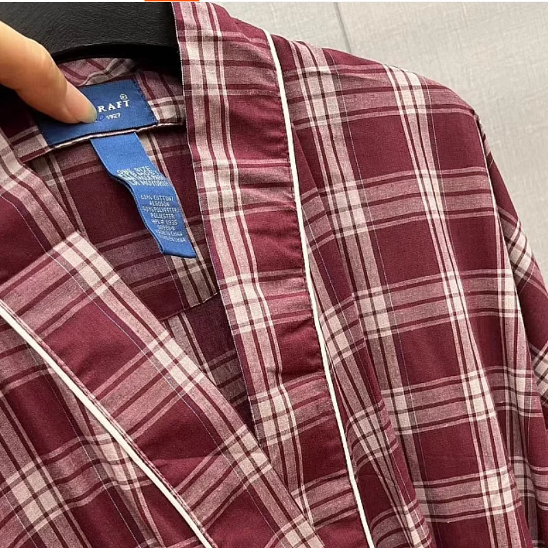 Mens Robes Long sleeves Cotton Pajamas Hanfu Nightgown Plaid Women Pajama Kimono Sleepwear Loose Sleep Robe Couple dressing gown