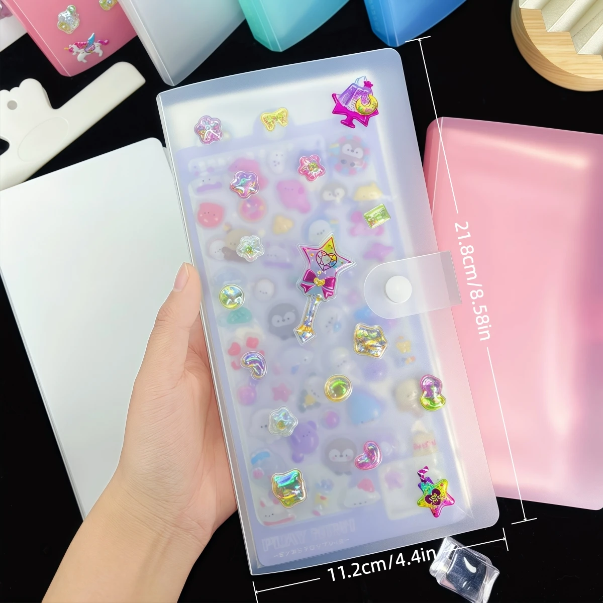 1Pc A6 Minimalist Matte Sticker Storage Book, Sticker Organizer, Sticker Album, Pink and White Transparent Version, Integrated S view 5