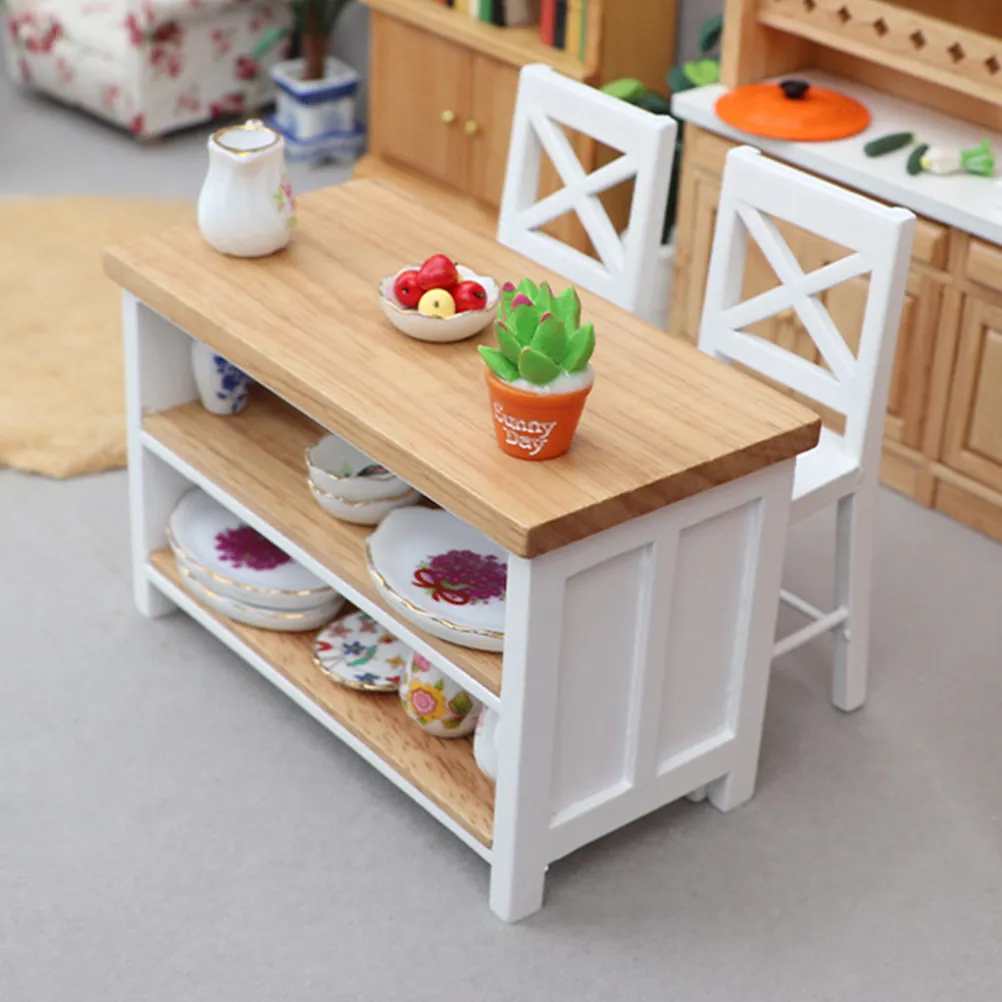 

Miniature Wooden Desk Natural Minimalist Color Sturdy Tiny House Furniture Dollhouse Writing Table Decor House Wood Table