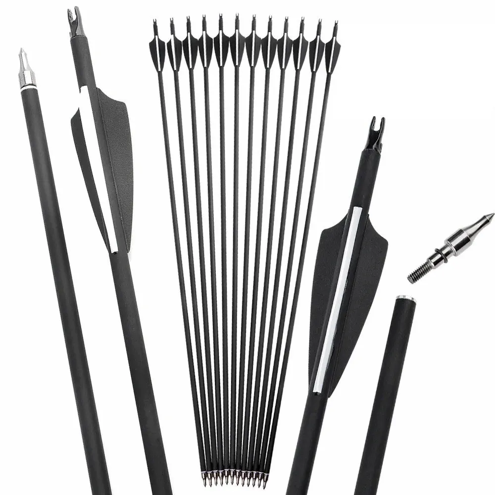 

30 дюймов смешанная карбоновая стрела для стрельбы из лука Spine 500 стрела 3 дюйма резиновая лопасть 100 г наконечник лук ID 6,2 мм OD 7,8 мм аксессуары для охоты и стрельбы