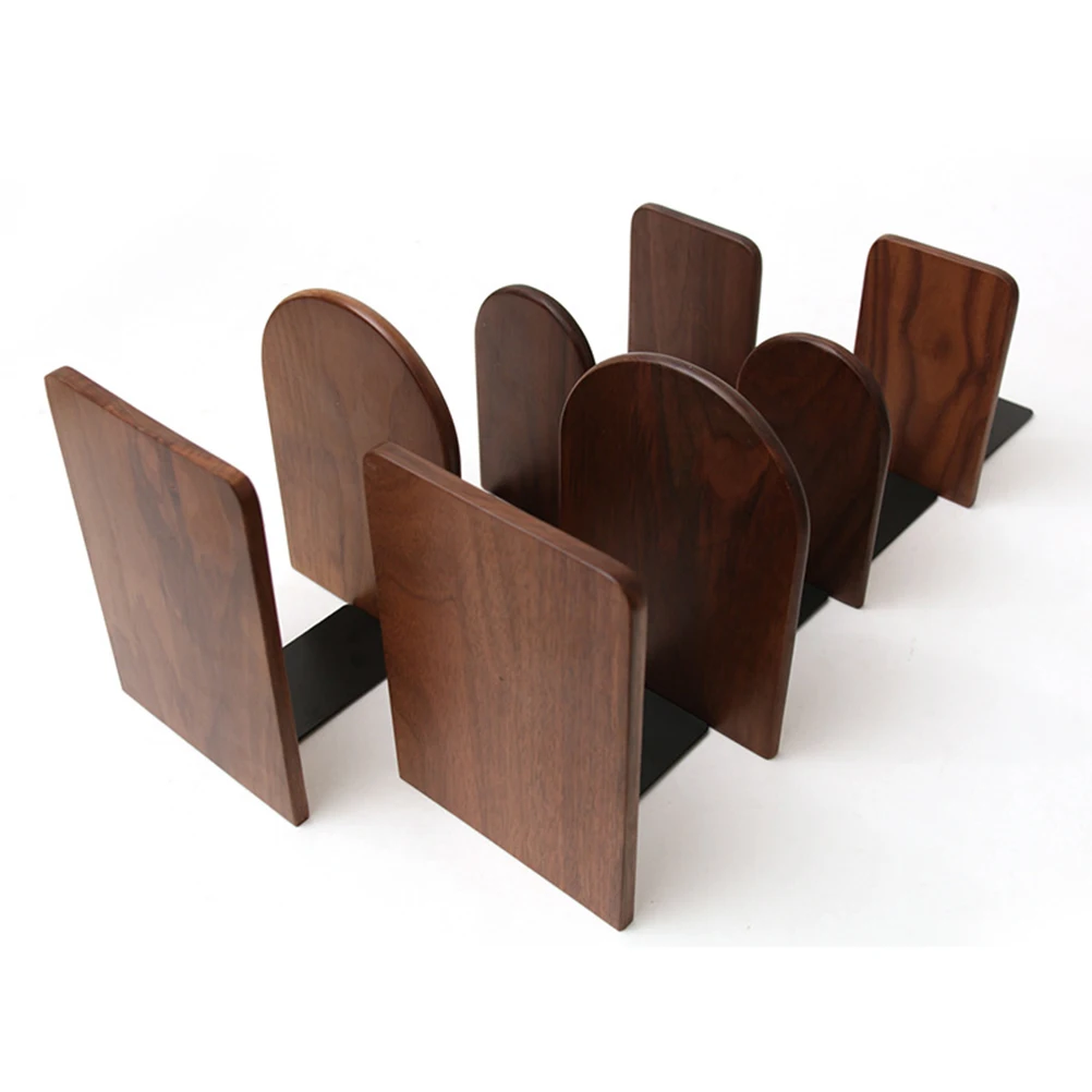 

Black Walnut Wooden Bookends Creative Round Head for Office School Desk Book Supports Rack Magazines Organizer Shelves