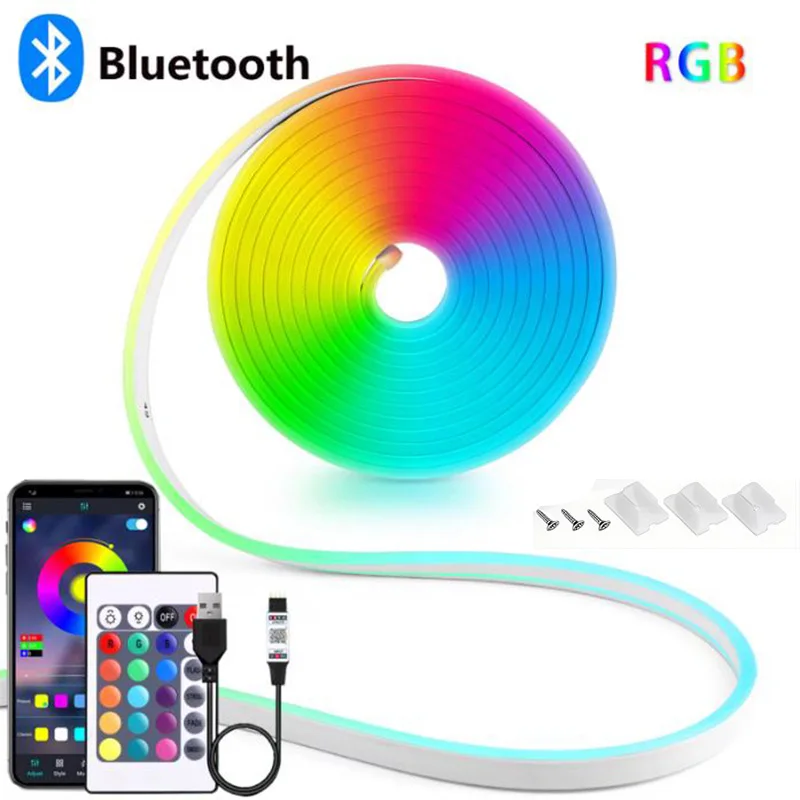 

DC5V USB RGB Neon LED Strip 1/2/3/5M IP65 Waterproof Neon Strip Bluetooth App and Remote Control For Neon Decortion Lighting