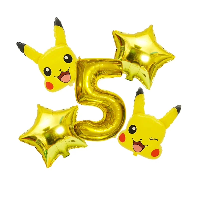 Pokemon Theme Pikachu Foil Balloon Set 32inch Gold Number 0-9th Children Birthday Party Decorations Baby Shower Supplies