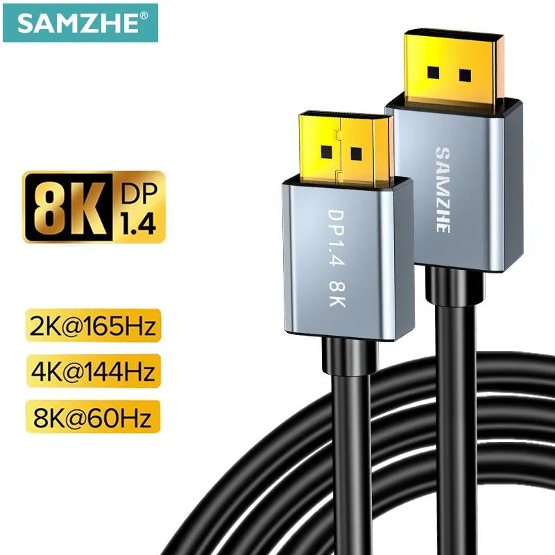 SAMZHE DisplayPort 1.4 Cable 8K 4K 60Hz  HDR 165Hz Display Port Adapter For Video PC Laptop TV DP 1.4 1.2 Port Cable