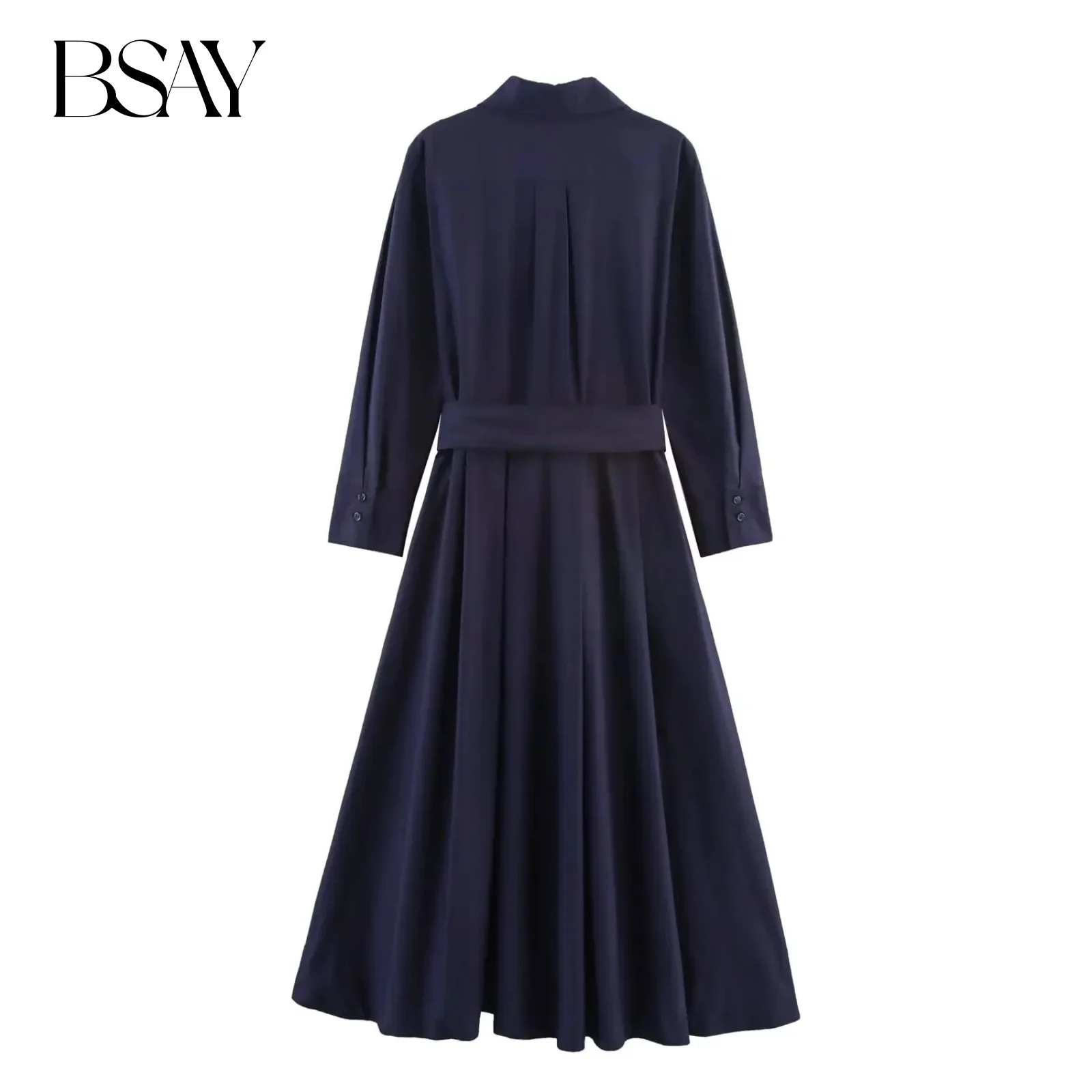 BSAY Poplin Jurk voor Dames Mode Herfst Nieuwe Shirt Stijl Lange Mouwen Single-breasted Revers Frankrijk Vrouwelijke Avondjurken