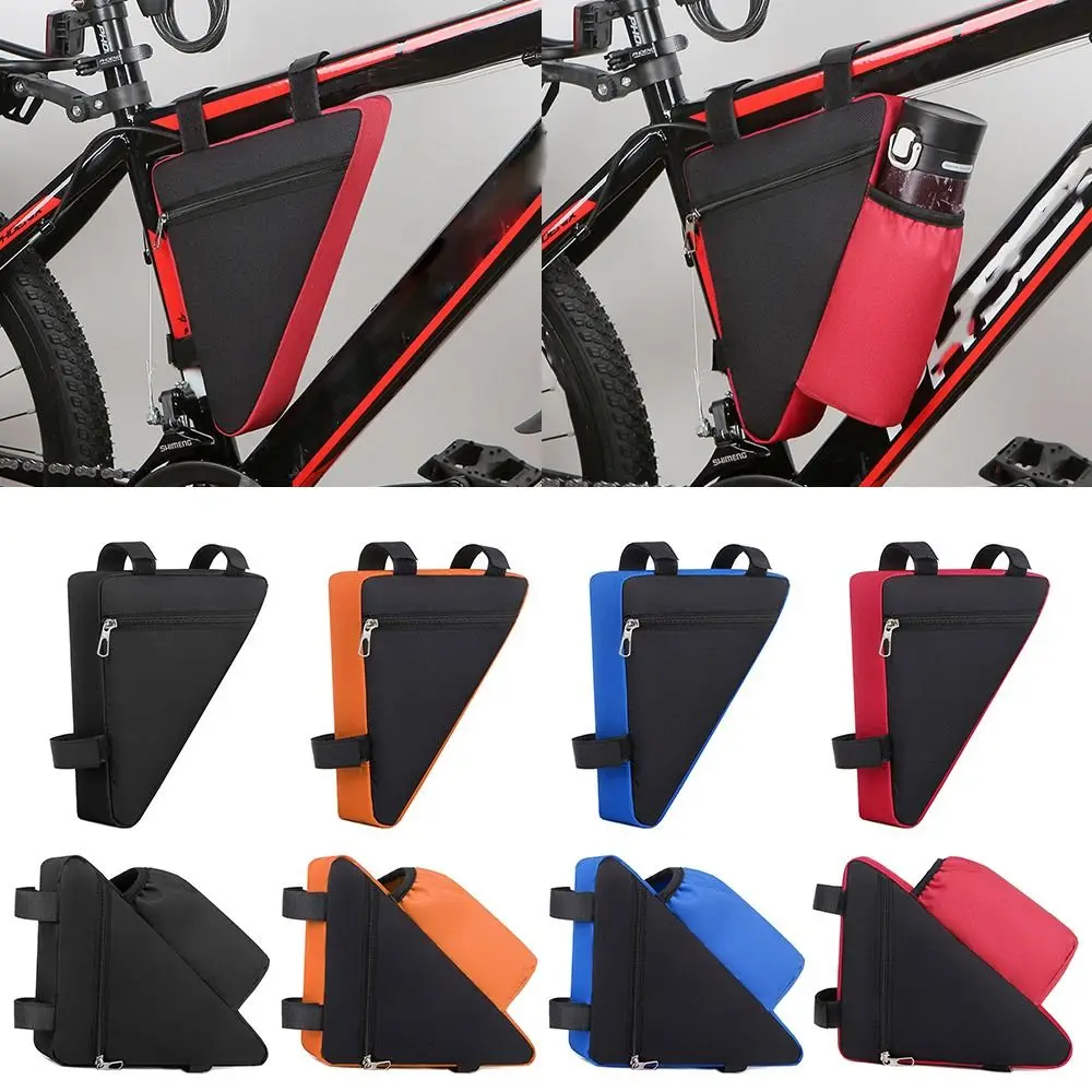 Oxford Bicycle Triangle Bag 22*19*6cm with Water Bottle Pouch Cycling Bag Cycling Gear Multicolor Bike Front Beam Bags