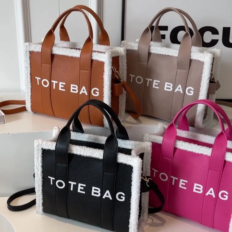 Otoño e Invierno nuevo bolso de mano de cordero de gran capacidad para mujer bandolera de hombro con letras