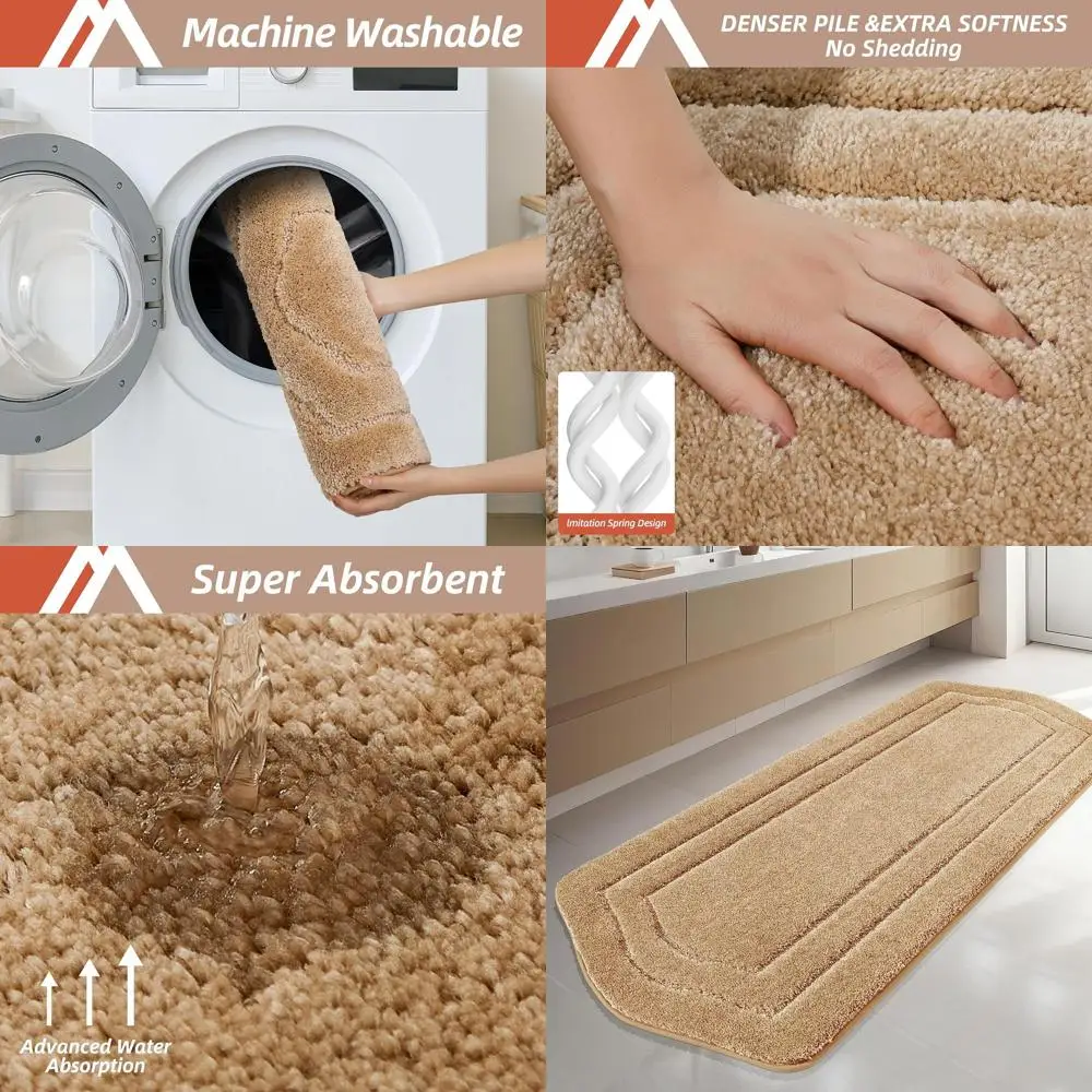 

24x70 Plush Shaggy Bath Mat, Large Absorbent Non-Slip Runner for Bathroom, Tub, Shower, Beige