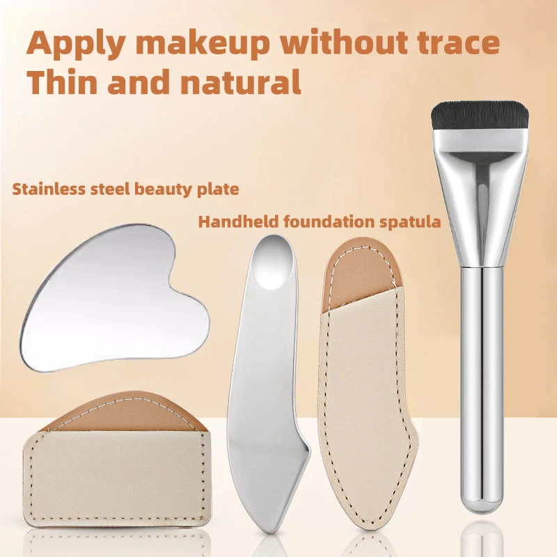 Dreiteiliger Foundation-Spatel aus Edelstahl, Love Beauty-Platte, nahtlose Linie, Make-up-Pinsel, Creme, Löffel, Make-up, flüssige Foundation