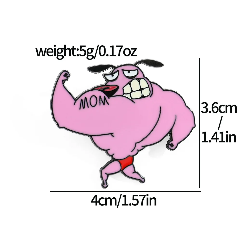 Cartoon Courage Cowardly Dog Spilla Spille smaltate Simpatico animale rosa Spille per cani Vestiti Distintivi da bavero Regalo di gioielli per bambini Amici