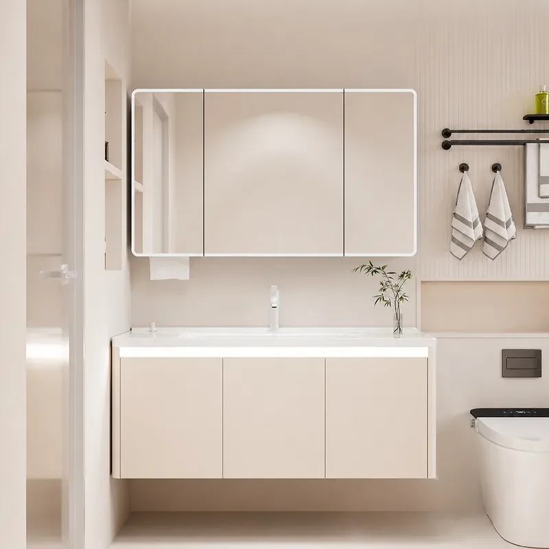 Bathroom Cabinet with Ceramic Integrated Basin and Toilet Drawer Induction Washbasin Combination Honeycomb Aluminum