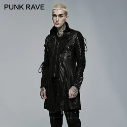 PUNK RAVE Men's Punk Style Military Jackets Faux Leather Slit Unisex Gothic Retro Men Long Coats Autumn Winter Black & Red