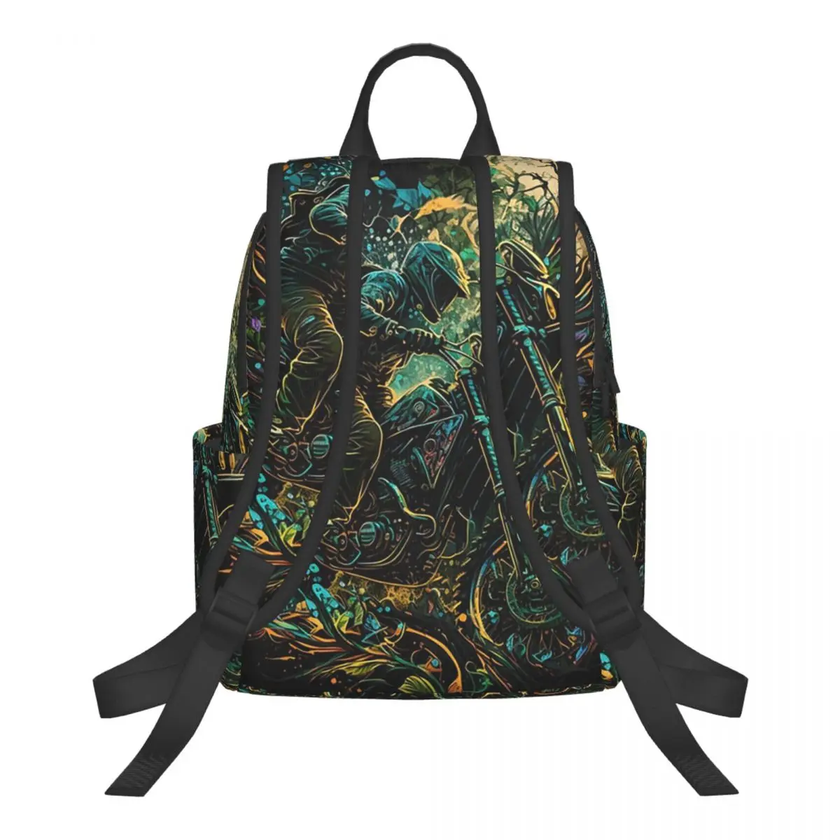 Motorcycle Rider In Mountain Graffiti Student Backpack School Bag Hiking Travel Daypack for Men Women Bookbag Shoulder Bags