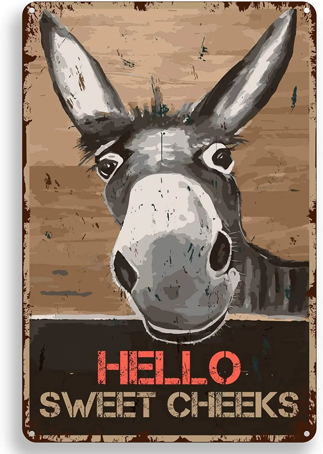 

Funny Bathroom Metal Tin Sign Wall Decor Vintage Hello Sweet Cheeks Donkey Tin Sign for Office/Classroom Bathroom Decor Gifts