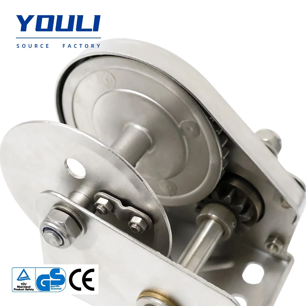 Winch Manual Kelautan Baja Anti Karat Berkualitas Tinggi 2600lbs dengan Pengunci Otomatis, Grosir Pabrik