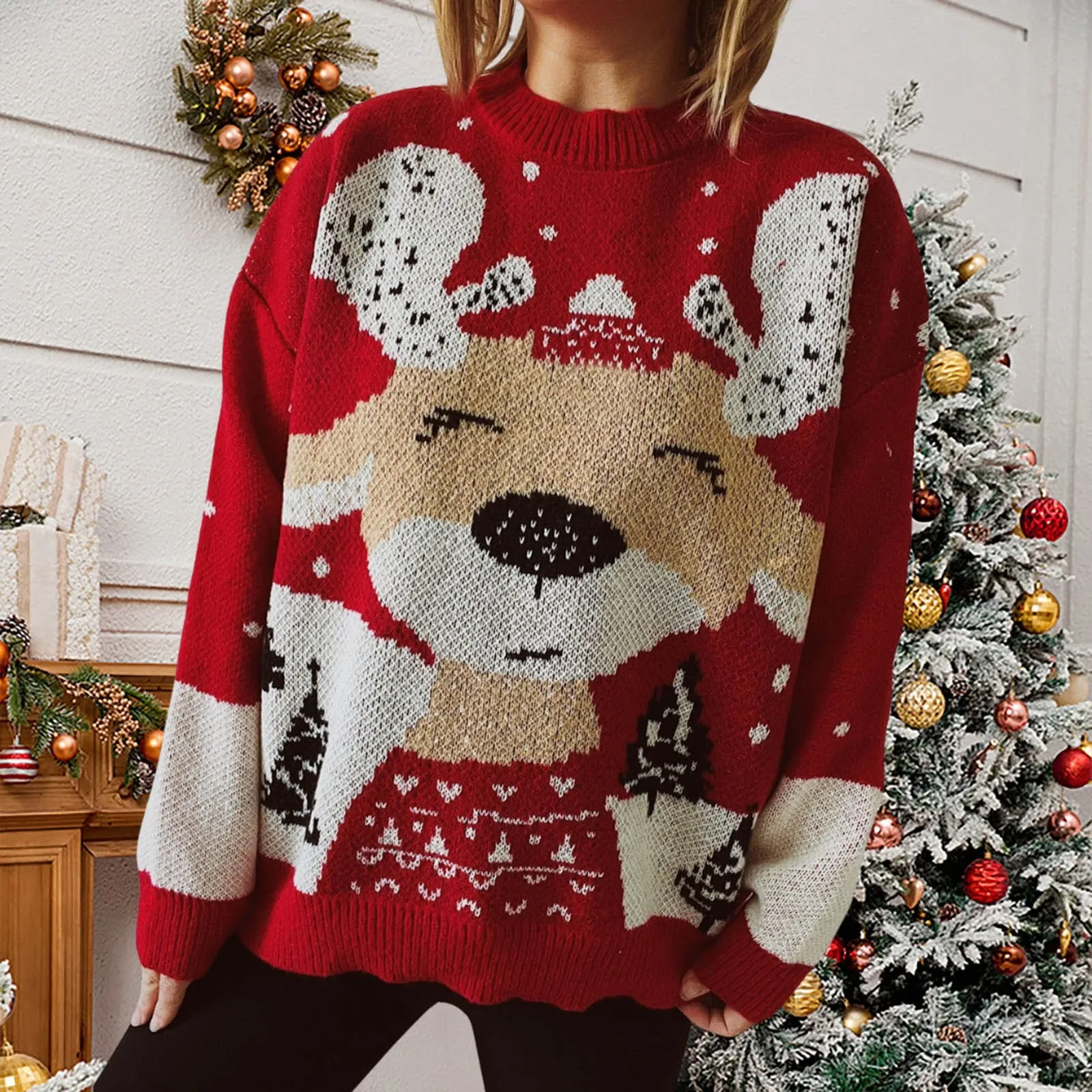 Pull Femme Christmas Sweater Funny Reindeer Printed Christmas Sweat Women Winter Xmas Sweaters Jumpers Knitwear Tops