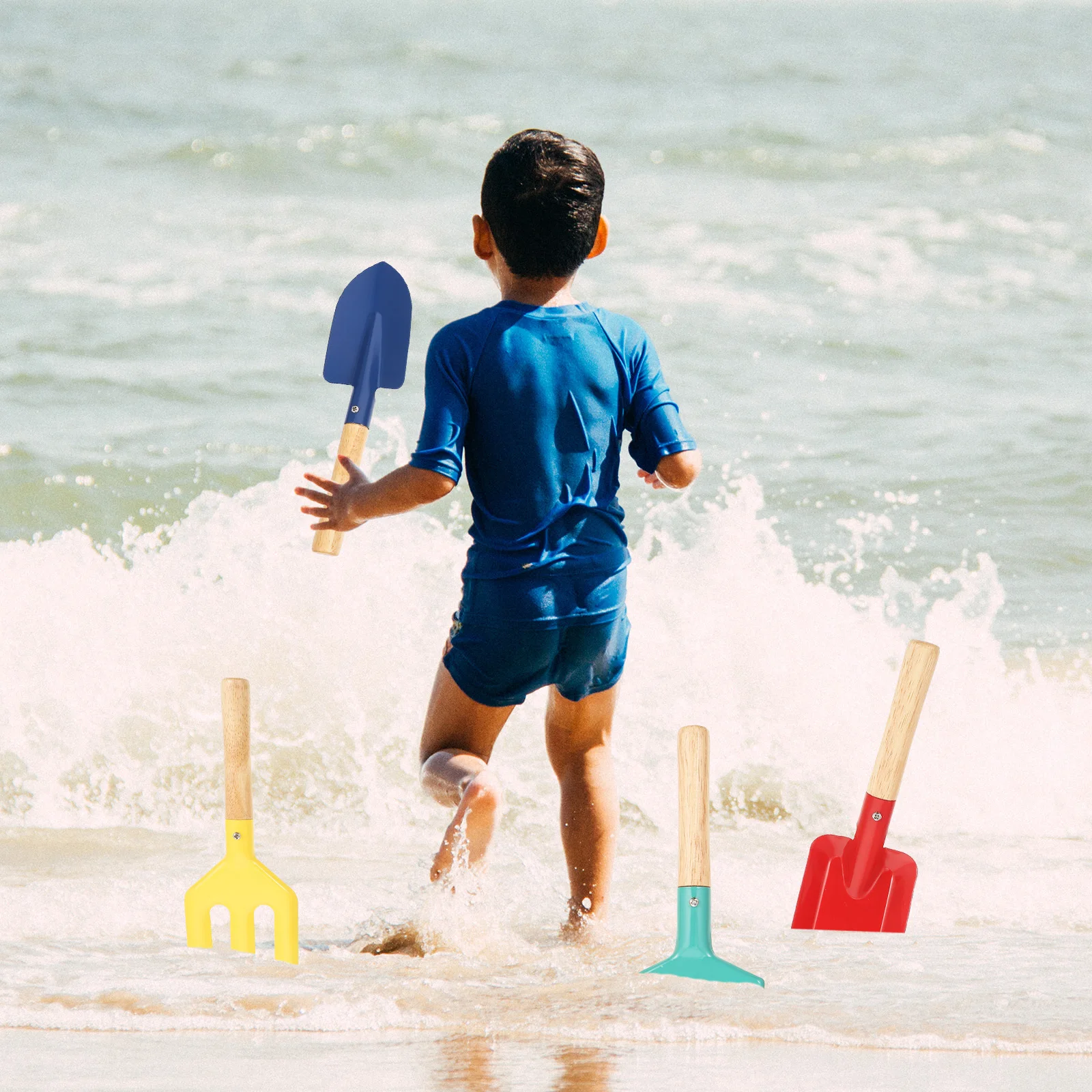 Zestaw narzędzi ogrodniczych dla dzieci, metalowe narzędzia ogrodowe, grabie, widelec, łopatka, szpachelka, wytrzymałe, łatwe do trzymania, do spulchniania gleby i sadzenia roślin ogrodowych.