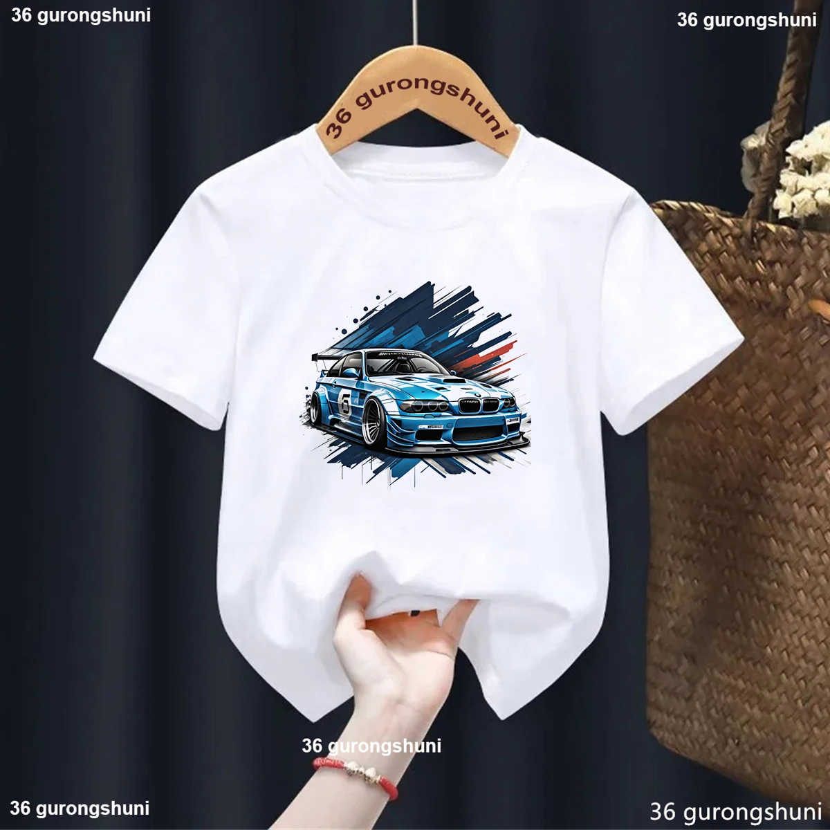 Newly Style Racing Car Print T-shirt Kids Summer Loose and Breathable Tshirt Trendy Fashion Boys and Girls Short Sleeves Tee