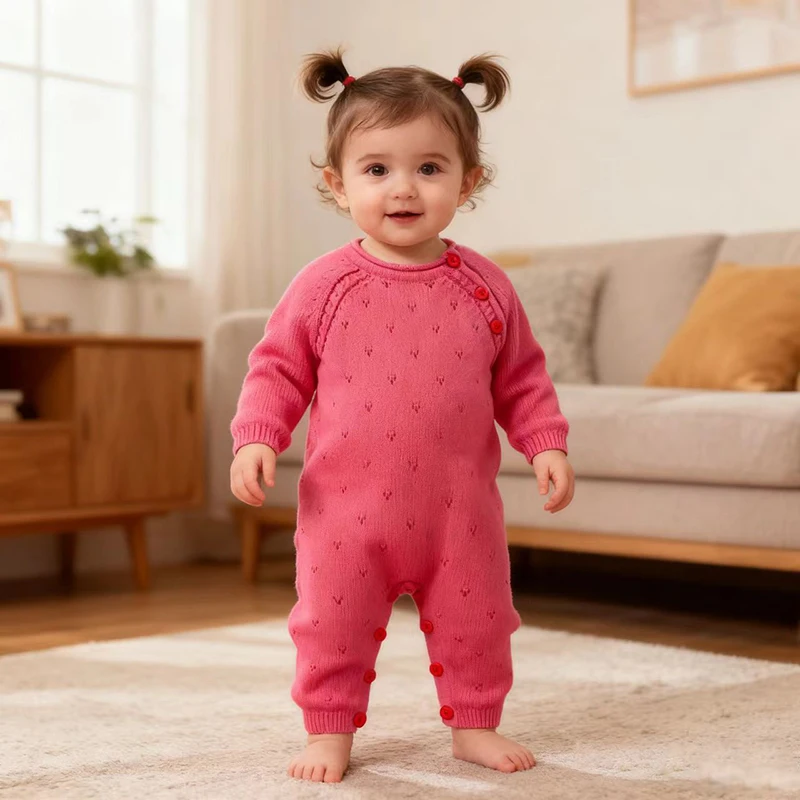 

2025 New Autumn Toddler Baby Girl Knitted Romper 0-24M Long Sleeved Solid Color Knitted Newborn Baby Girls Knitted Jumpsuit