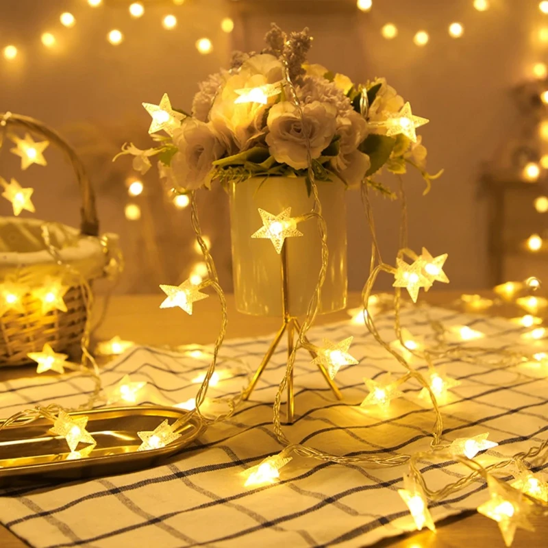 Guirnaldas de luces LED con forma de estrella, cadena de luces para exteriores, guirnalda de bombillas, luces para fiesta, hogar, boda, terraza, jardín, decoración navideña