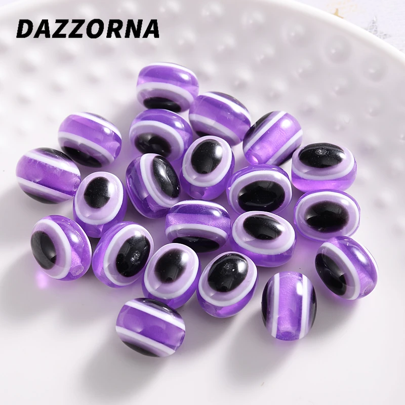 6/8/10mm 50Pcs/Lot Oval Resin Charms Beads Evil Eye Beads Stripe Loose Spacer Beads For DIY Jewelry Making Bracelet Necklace