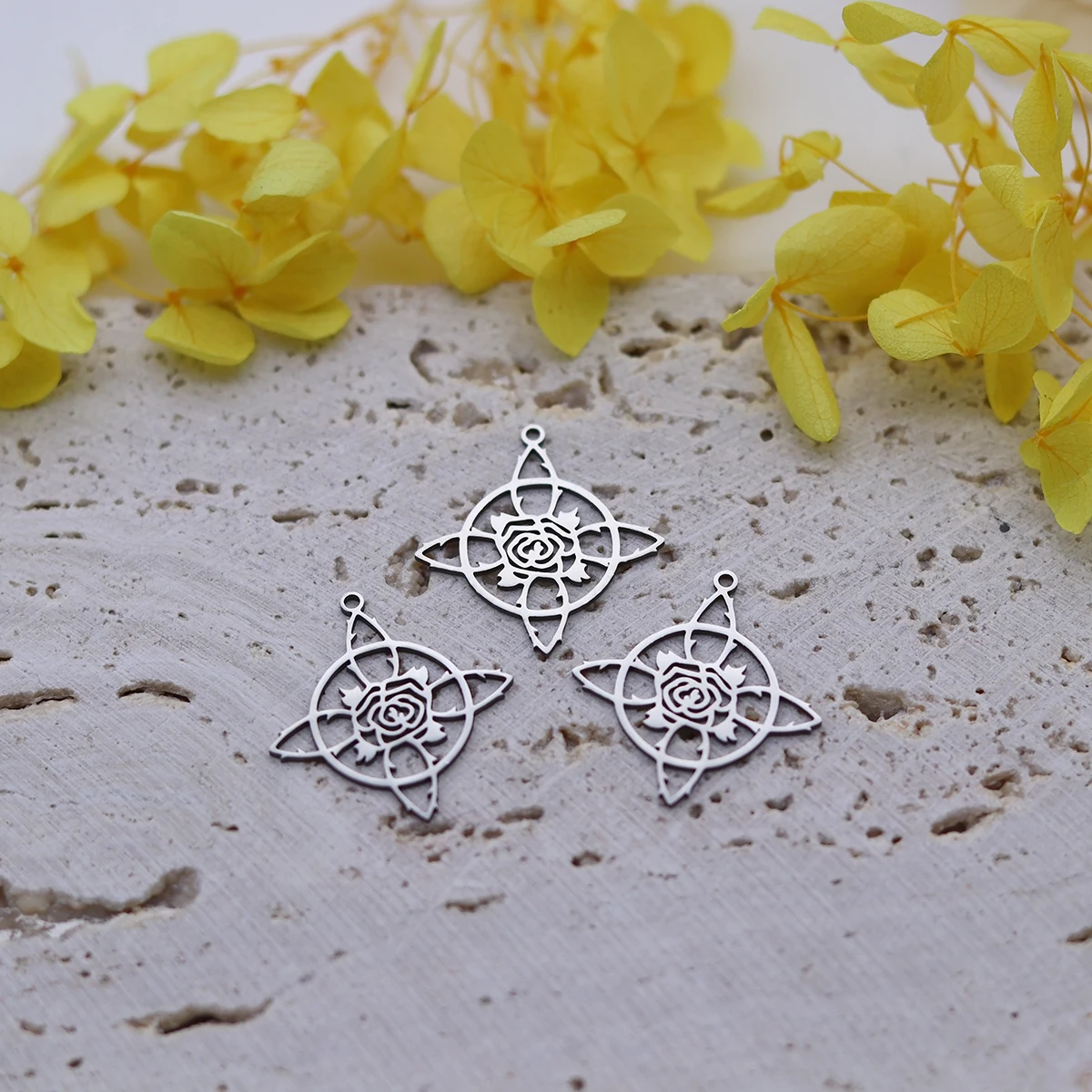 3 قطع الصليب الساحرة عقدة روز زهرة سحر الفولاذ المقاوم للصدأ قلادة DIY الحرفية قلادة أقراط التمائم مجوهرات صنع الملحقات #3