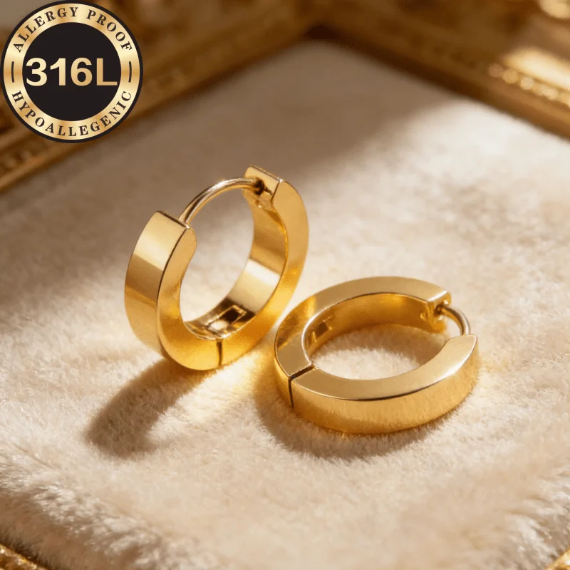 High quality stainless steel hypoallergenic golden earrings. Flat ear buckle gold. Anti-fading, comfortable and versatile,