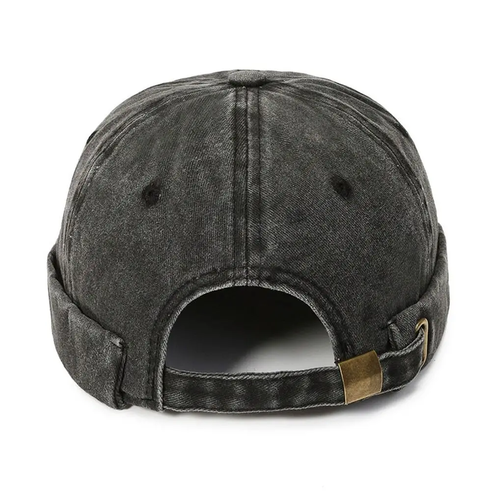Vintage Washed Denim Brimless Docker Cap Solid Color Cotton Hip Hop Hat Adjustable Melon Beanie Cap Boy Girls