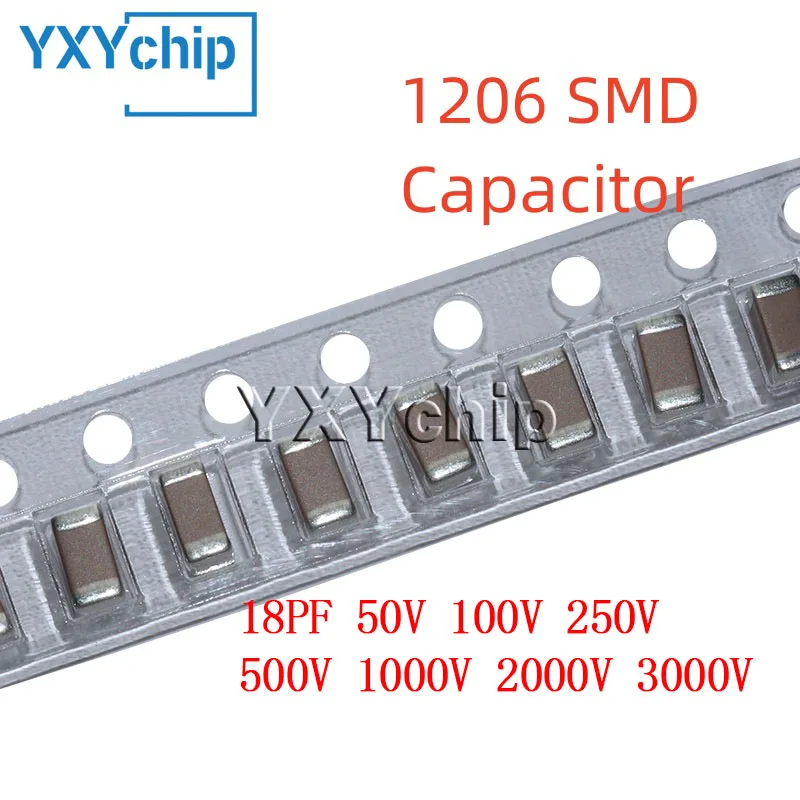 50PCS 1206 18PF 50V 100V 250V 500V 1000V 2000V 3000V ±5% 180J C0G NPO SMD Chip Multilayer Ceramic Capacitor