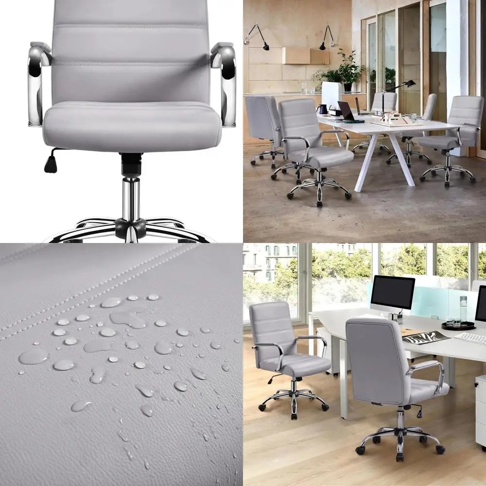 

Adjustable Height Swivel PU Leather Mid-Back Office Chair, Light Gray Executive Seat