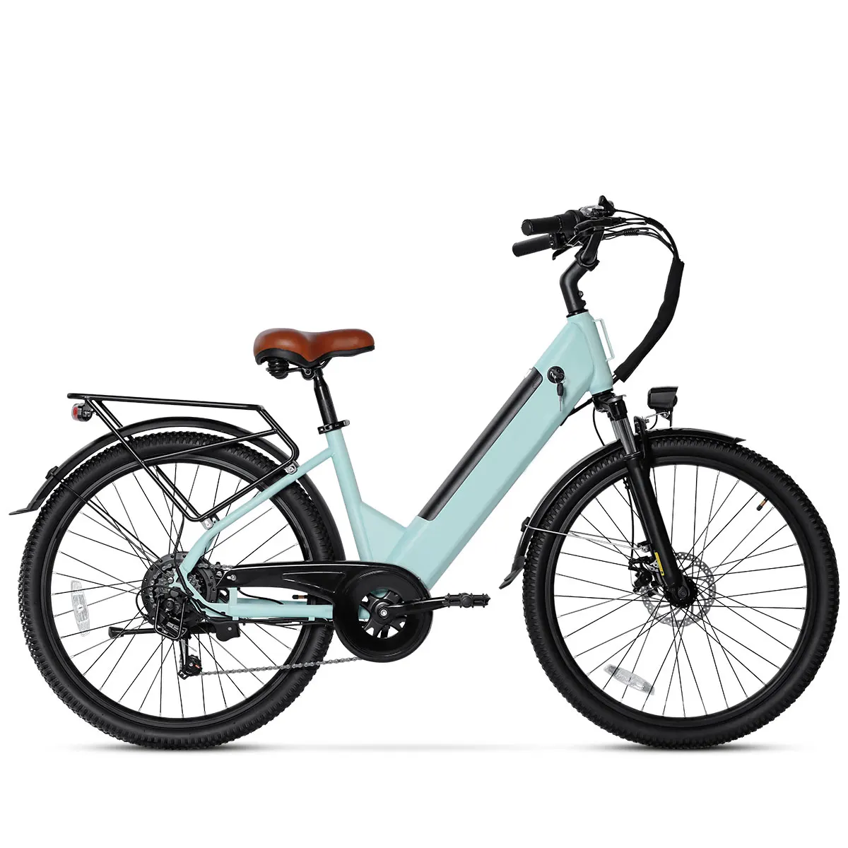 Likebike 500W Electric Bike 48V 13.5Ah Removable Battery Step-Thru Ebike 26" Tire 5 Speed Dual Disc Brake Front Suspension City Commuter E Bicycle image 2