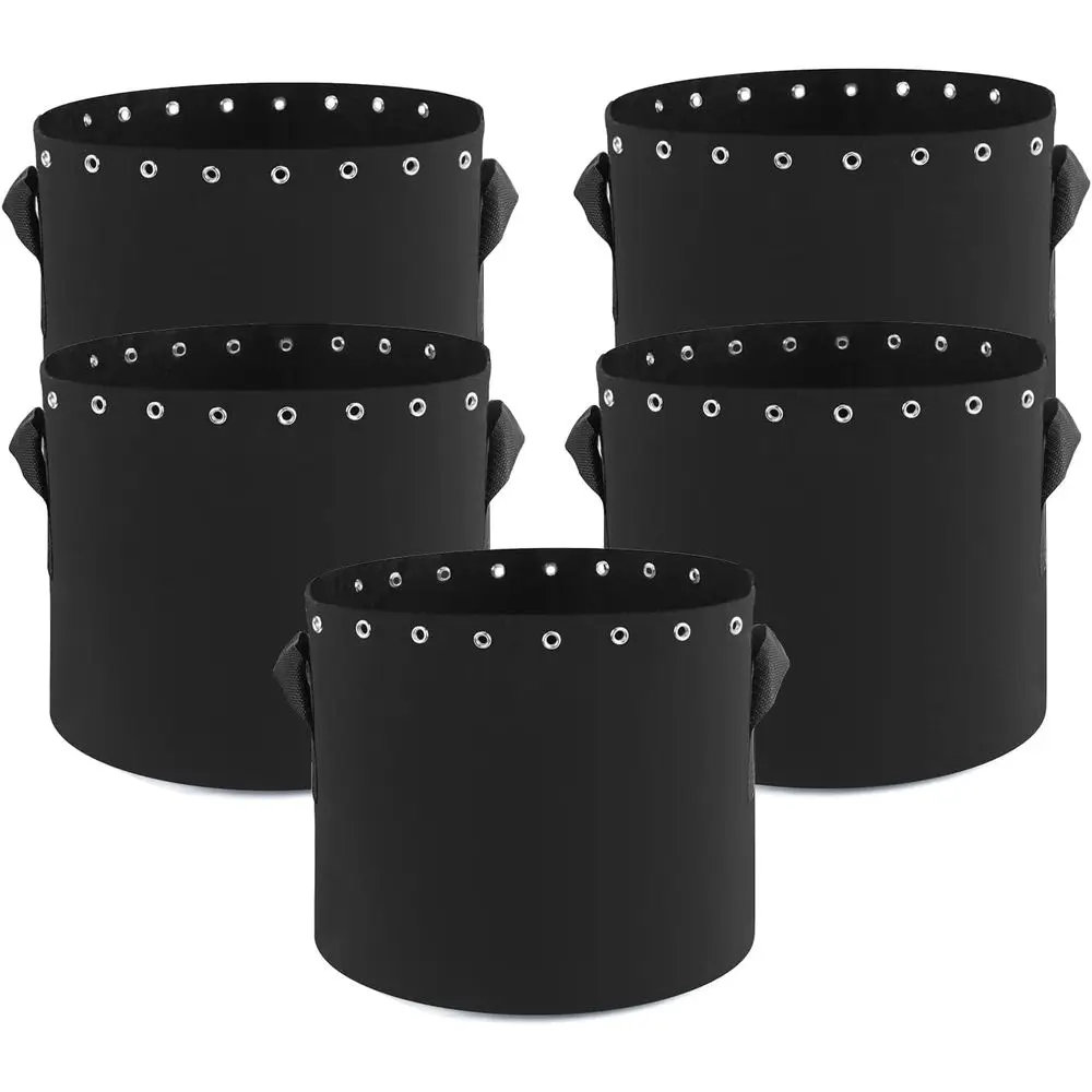 5 Gallon Plant Grow Bags with Holes 5-Packs | Thickened Non-Woven Aeration Fabric Pots with Handles - Reinforced Weight Capacity