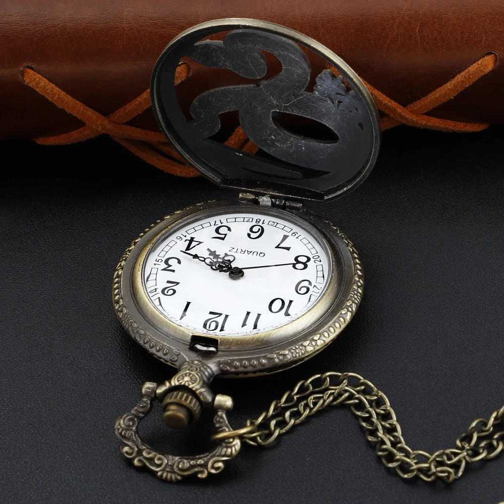 Steampunk Viper Embossed Quartz Pocket Watch Bronze Vintage Necklace Bracelet Pendant Accessory Clock Men's Gift