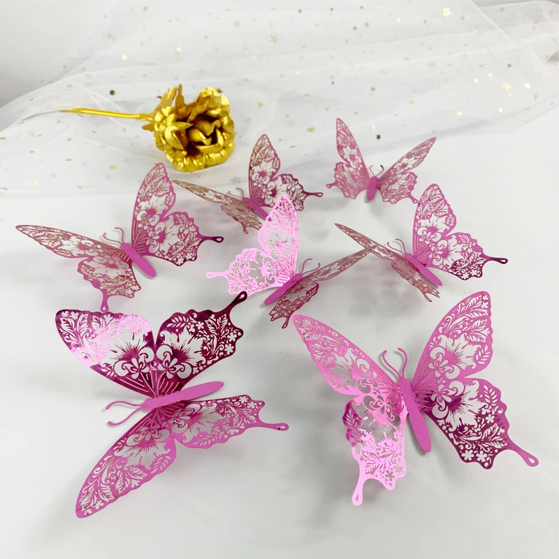 12pcs/lot 3D Hollow Colorful Butterfly Wall Sticker for Children Room Kids Room Decor Wedding Decoration Living Room Bedroom Art