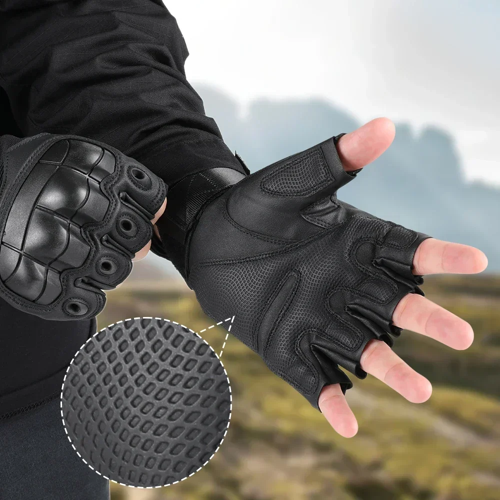 Gants Mitaines de Moto en Cuir PU, Accessoire pour Motards, Demi-Doigts, Usage d\'Écran Tactile, Équipement de Protection Rigide pour Motocross